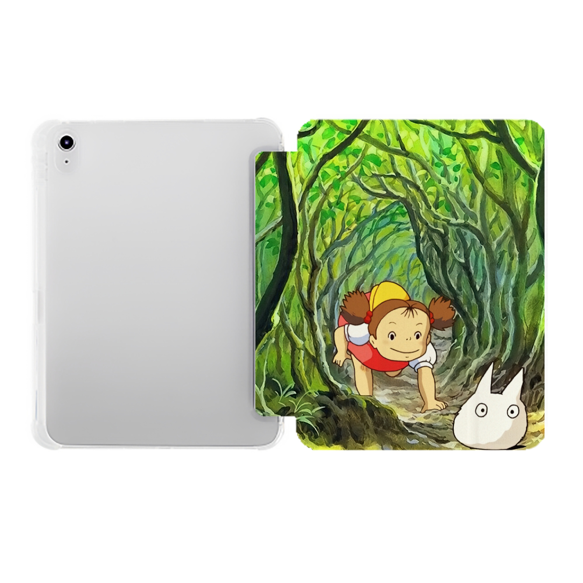 （画像用） となりのトトロ 草壁メイ 草壁サツキ My Neighbor Totoro Satsuki Kusakabe Mei Kusakabe IPad ケース ペン収納付き 三つ折りスタンド PUレザー×シリコン 対応機種9.5/10.5/10.9インチ